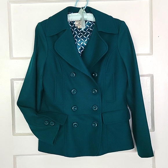 Modcloth Jackets & Blazers - Tulle Wool Double Breasted Pea Coat Emerald Green Wool Coat